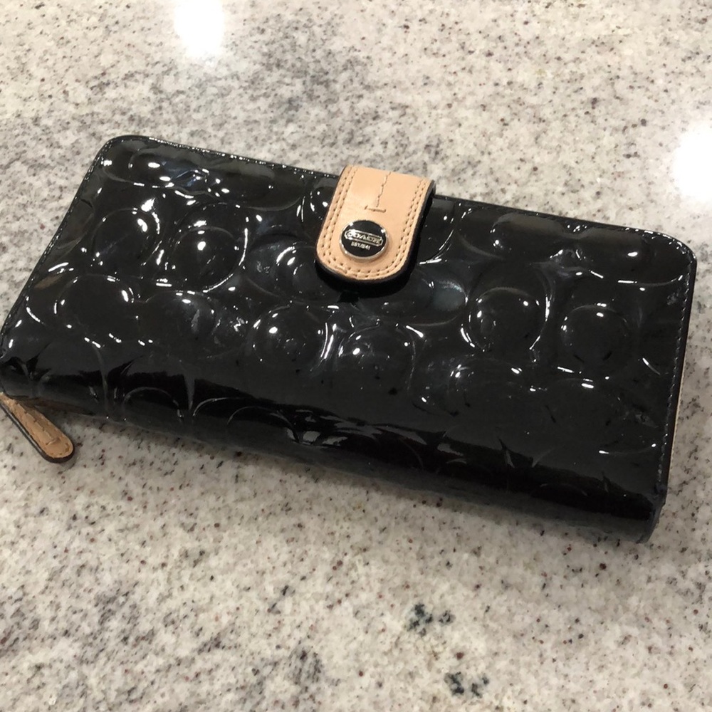 Coach black patent leather wallet